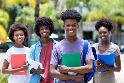 group of african american students outdoor in the summer
